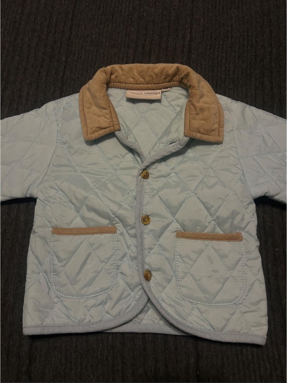 Light Blue Quilted Kids Puffer Jacket with Tan Collar